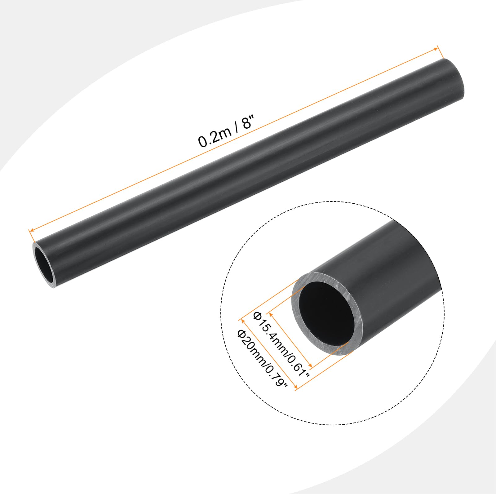 QUARKZMAN Okrągła sztywna rura PVC 15,4 mm ID 20 mm OD 20 cm / 8" Długość ciemnoszara o wysokiej wytrzymałości do rur wodnych rzemiosło osłona kabla