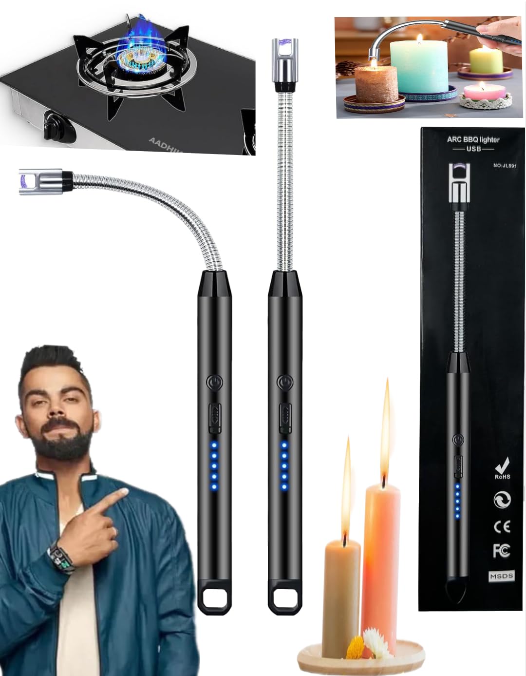 Philips Gas Lighter for Kitchen Gas lighter for Pooja Room, Candles, Black BBQ, Multi Purpose - 360 Degree Flexible & Windproof