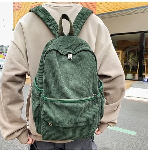 MININAI Preppy Corduroy Aesthetic Backpack 15.6 inch Laptop College Backpack Cute Book Bag Travel Rucksack Daypack (One Size,Green) — view 2
