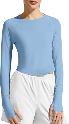 G4Free Lightbreeze Women's UPF 50+ Long Sleeve Rash Guard Quick Dry Crop Workout Tops Thumbholes Sun Shirts Running Athletic