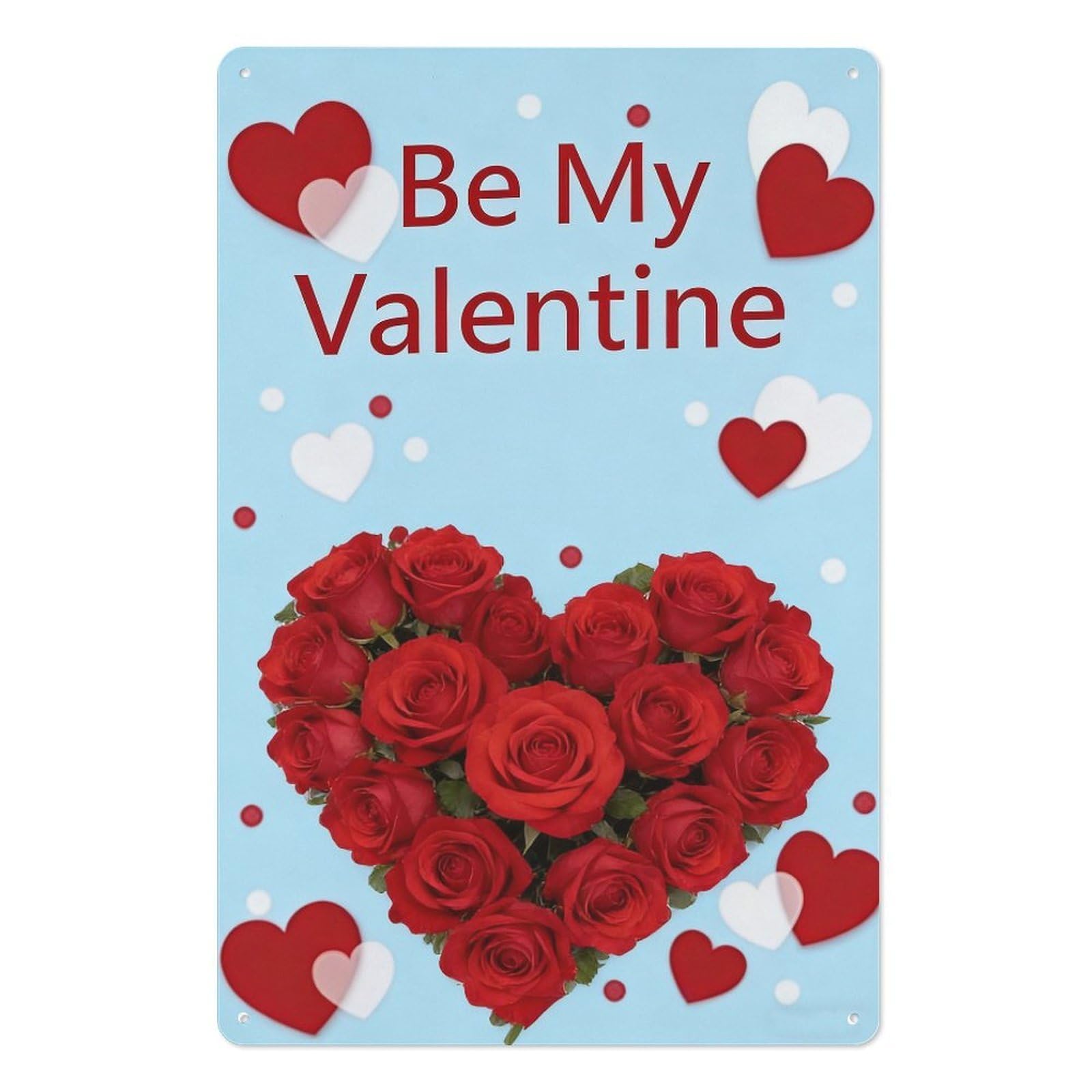 peiyeety Be My Valentine Metal Tin Sign 8x12 Inch – Red Rose Heart Wall Decor for Valentine’s Day Romantic Home