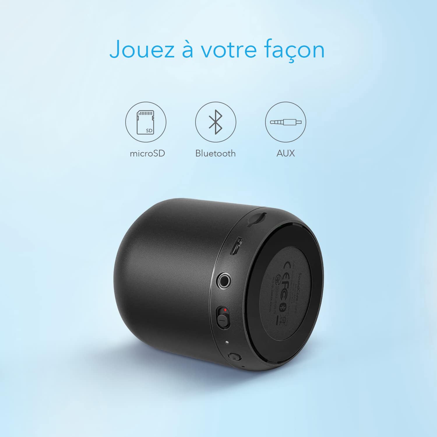 Anker soundcore Mini Enceinte Bluetooth - Mini Enceinte Bluetooth Portable avec Autonomie de 15 Heures, Port Micro SD, Micro et Basses Renforcées