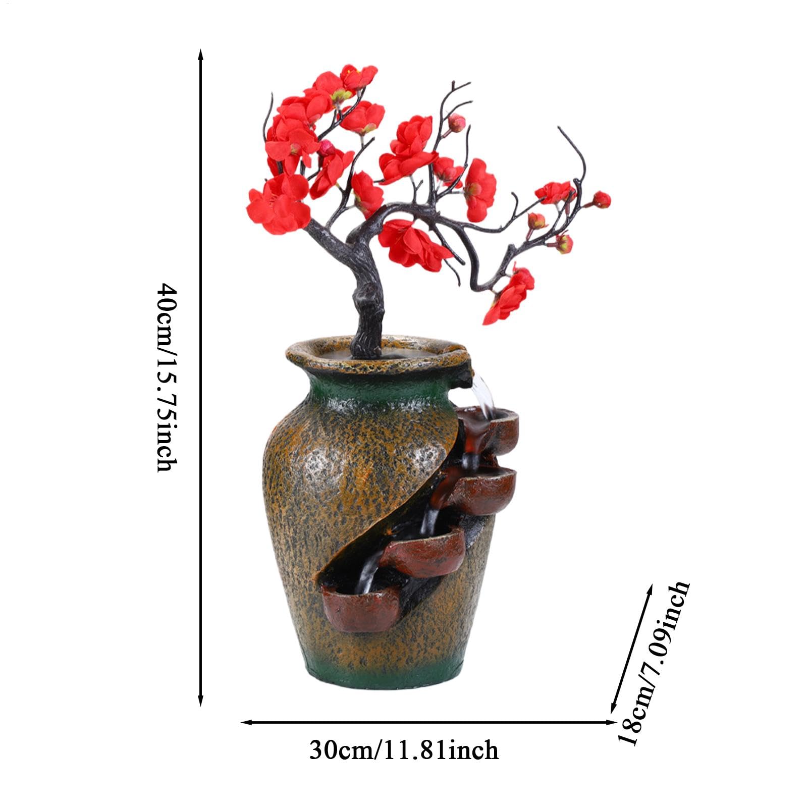 Fuente Di Agua Interior, Fuente De La Cascada Interior, De Fuente De Agua Di 4 Livelli Con Árbol Artificiale | Adorno De Escritorio Que Fluye, Decoración Del Hogar De Relaja