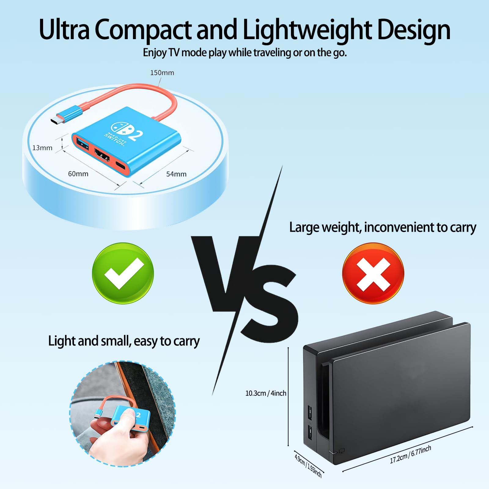 Switch 2 TV Dock, Portatile Base Support Compatibile con Nintendo Switch 2 Console,3 in 1 Docking Station Supporto 4K HDMI/USB 3.0/PD 100W Port, Dock Switch 2 (Rosso e Blu)