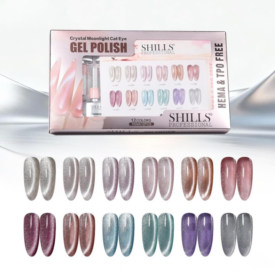 Shills Professional Cat Eye Polish Set (10ml x 12 Colors) | Magnetic Nail Gel Kit with Magnet | Soak Off UV LED Gel | HEMA Free Nai,l Art Kit (Crystal Moonlight Cat eye Gel Polish Set)-picture-25