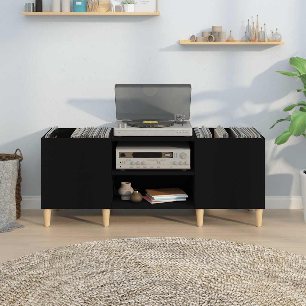 Tomostar Support pour Tourne-Disque, Porte-disques Présentoir Meuble de Rangement pour Disques Vinyles Noir 121x38x48 cm Bois d'ingénierie