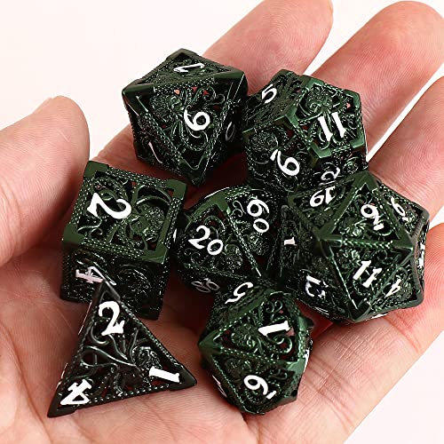 Image of Cthulhu 7pcs Pure Copper Hollow Metal Dice Set D&D Metal Polyhedral Dice Set with Gift Metal Box and White Number for DND Dungeons and Dragons Role Playing Games