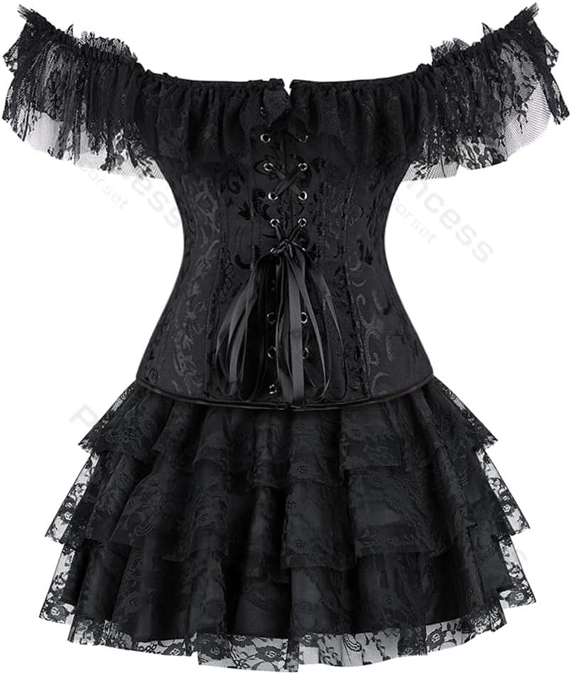 Corset With Sleeves for Women Skirt Set Top Plus Size Lace up Medieval Halloween - Image 2