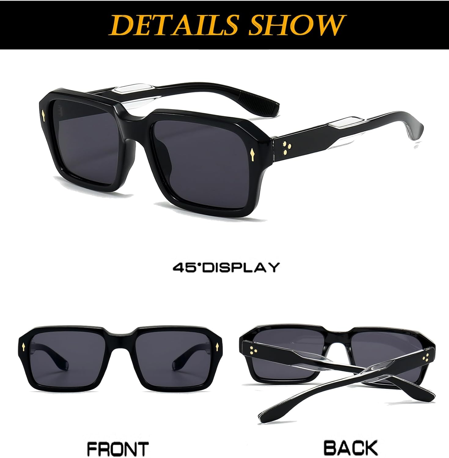 EYLRIM Square Frame Sunglasses for Women Men Fashion Rectangle Sun Glasses UV400 Protection Black Shades - Image 5
