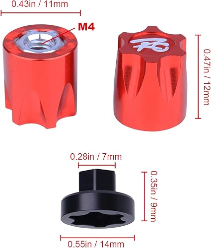 Miniatura 2 de Hobbypark Adaptador de tapa central de llanta de automóvil RC de aluminio para 110 RC Crawler Traxxas TRX4 Axial SCX10 90046 D90 Redcat Gen7 (rojo)