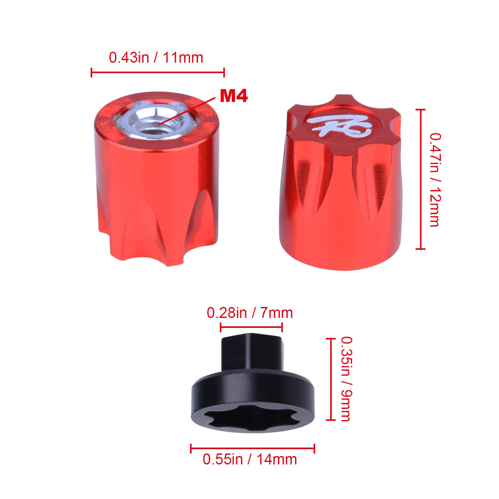 Dadi Tappo Centrali M4 Per Ruote RC – Alluminio, Per Axial SCX10, TRX4, D90 E Crawler 1/10
