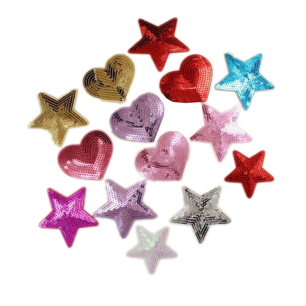 XimkeePack of 10 Shiny Heart Sequins Iron on Applique Embroidered Patches (Multi)