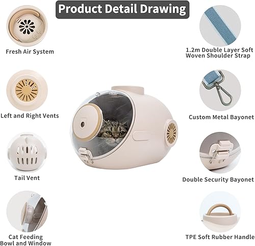 Miniatura 6 de Mochila para gatos y mascotas, mochila submarina transpirable para gatos, cápsula espacial, perros y gatos pequeños y medianos con ventilación para