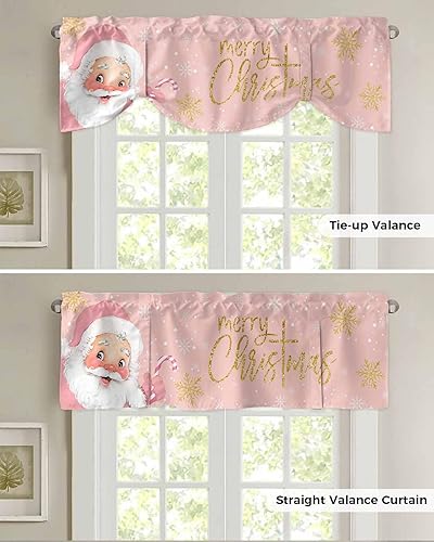 Miniatura 5 de RisQiten Cortinas de Navidad con cenefa de amarre para ventanas, cortinas de invierno con copos de nieve, cortinas de cocina, cortinas de ventana