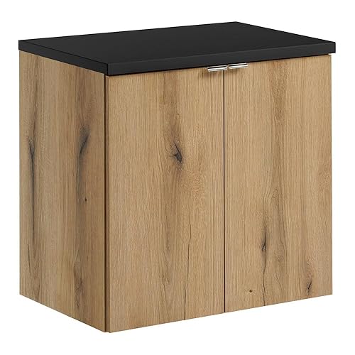 Lomadox Mobile da bagno 60 cm, in rovere e nero,