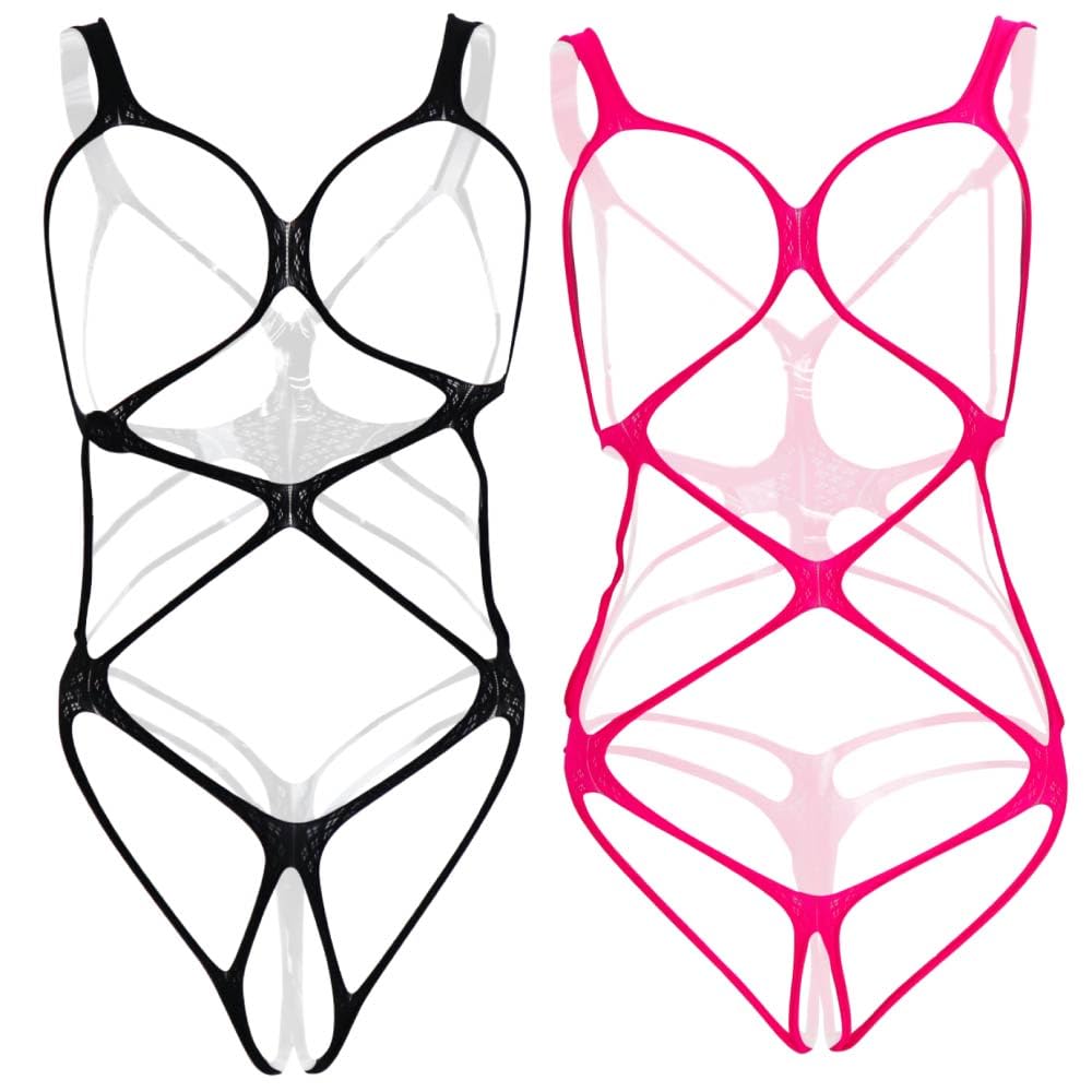 [ブラックオーメン] ボンテージ 露出服 野外 露出 服 衣装 コスプレ SM オープンバスト 股われ 穴あき（２個セット（黒色、ピンク）、フリーサイズ）bs701-f-879-2-bkpk