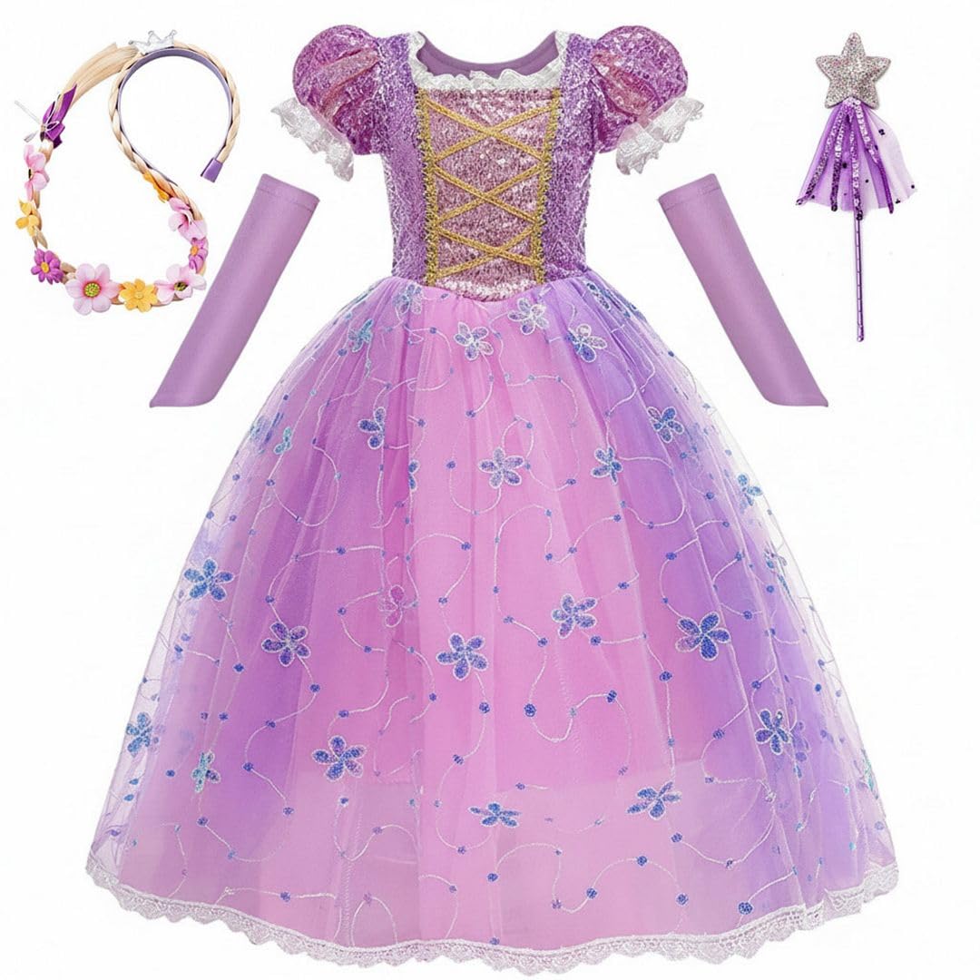 Rapunzel Dress Up per ragazze, costumi da Rapunzel, travestimento, vestito da festa, cosplay, compleanno, Halloween, Natale, Rapunzel 4-5 anni