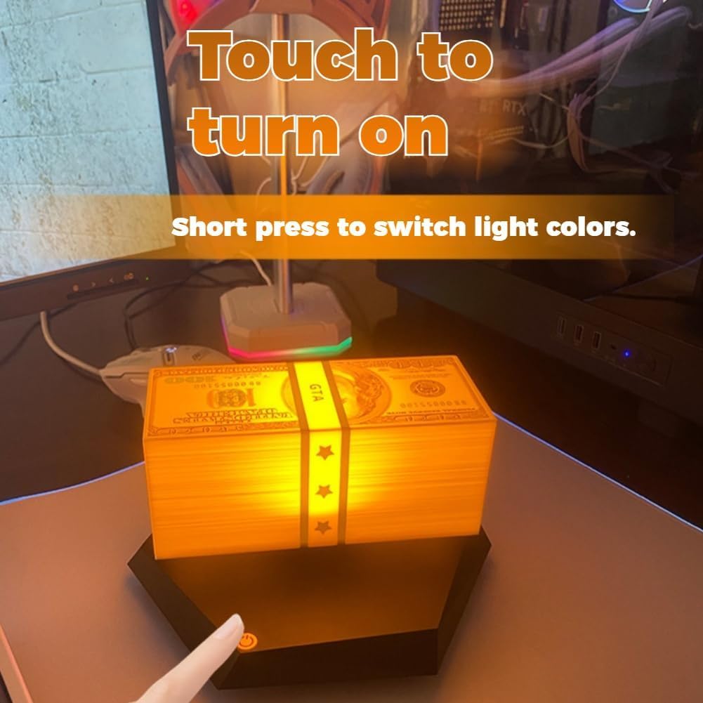 Magnetic Levitation Dollar Lamp,Floating Money Lamp, Levitating Lamp with Magnetic Levitation and 3-Color LED Light for Game Room Decor, Bedroom, Office, Cool Gifts for Men and Gamers(3 Color Light)