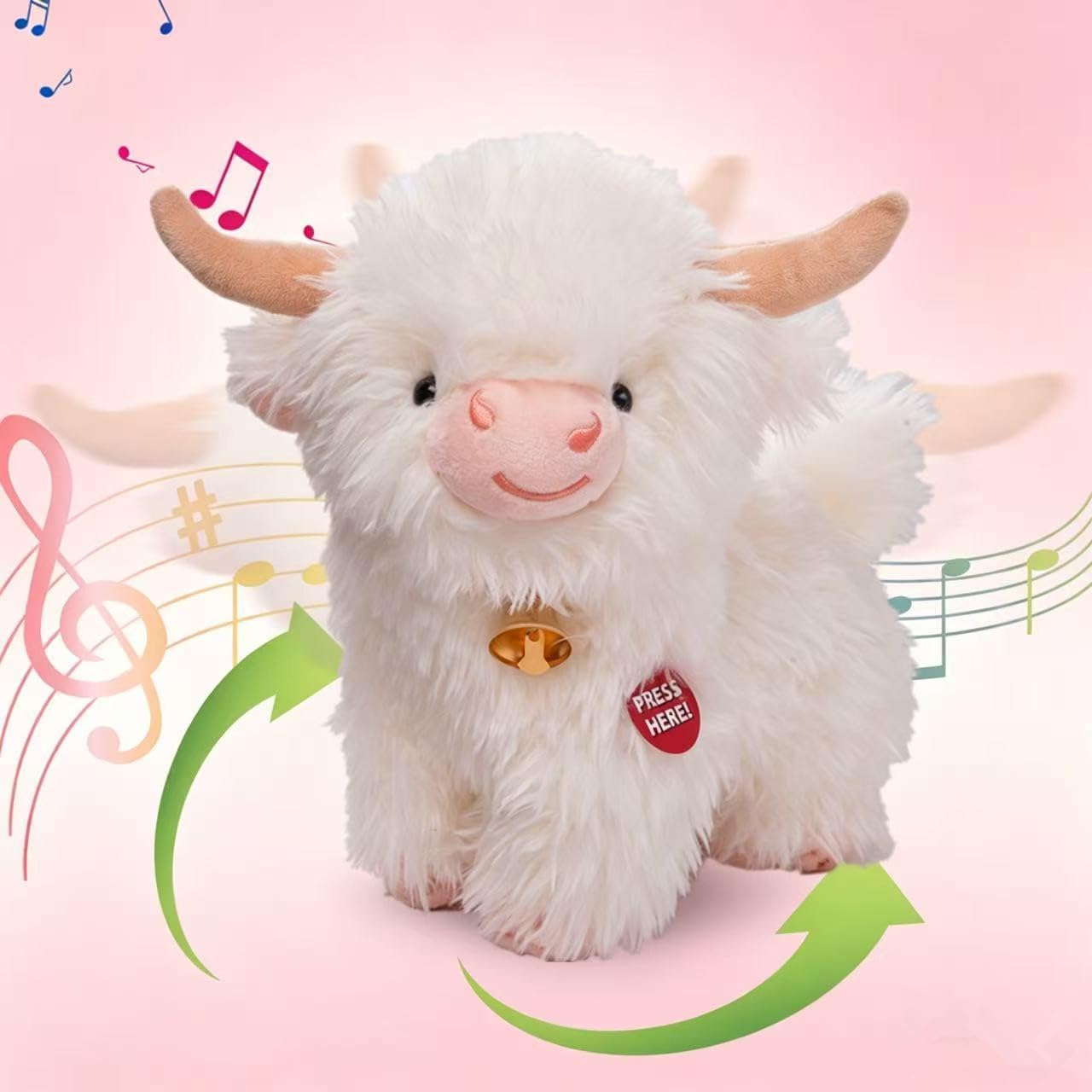 Crazy Dancing Singing Funny Highland Cow Stuffed Animals, Interactive Scottish Highlander Cattle Musical Valentines Day Plush Toys That Can Spin While Playing Songs A Gift for Kids Easter Birthdays
