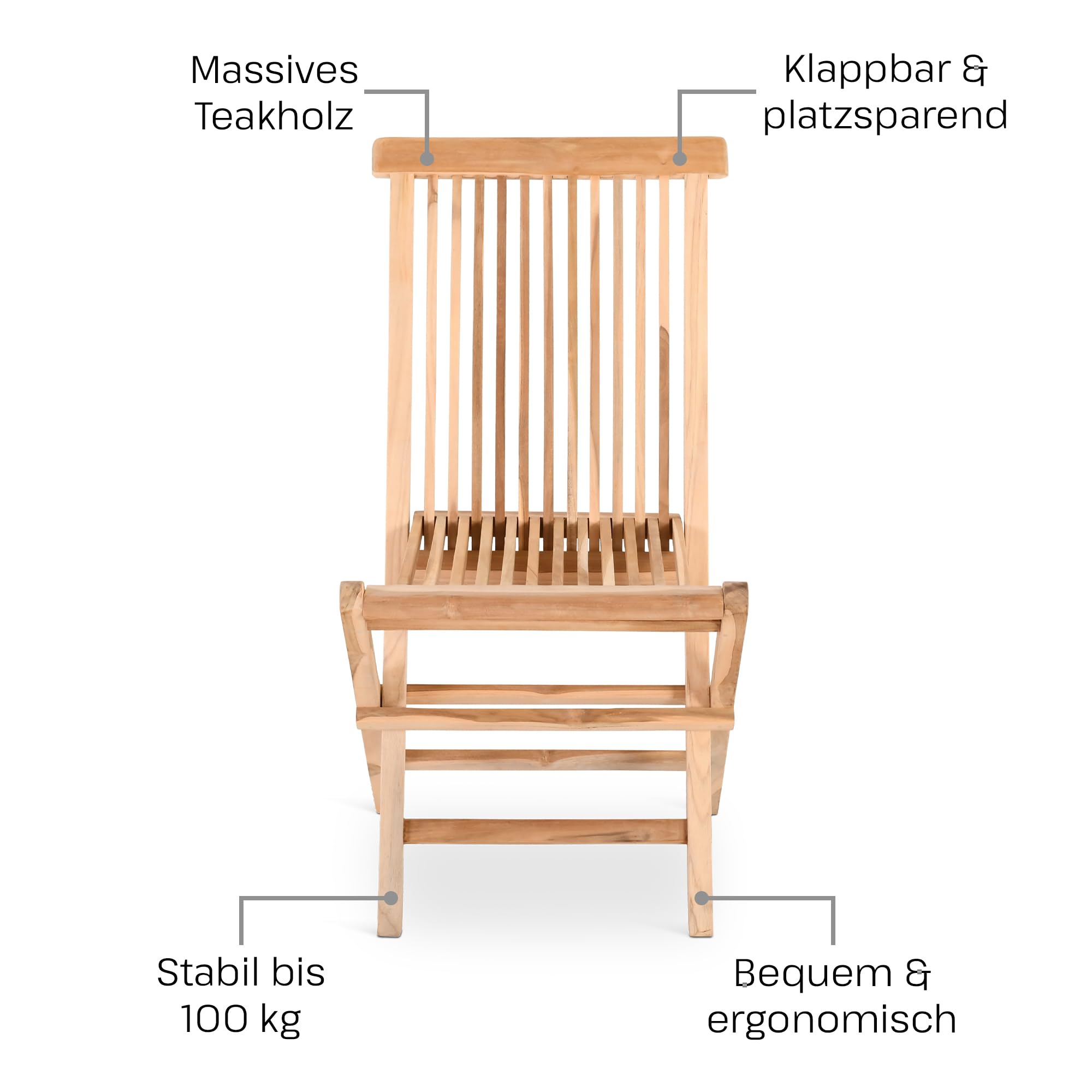 Raburg Anja Gartenstuhl, 2er-Set, Teakholz, klappbar, Natur, Outdoor | wetterfest, pflegeleicht, für Garten, Balkon und Terrasse