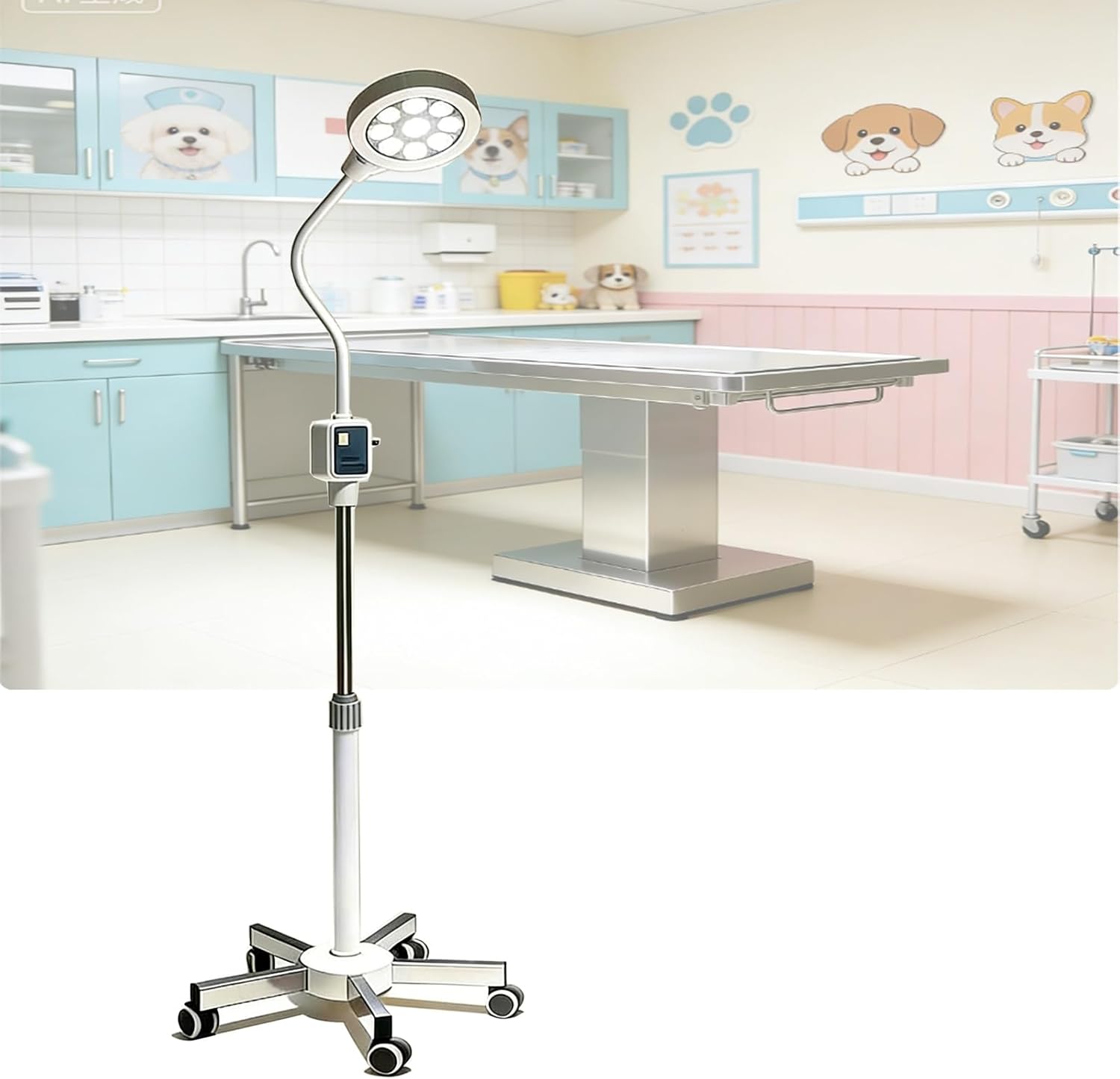 LED Surgical Exam Light Lamp with Floor Stand, 360° Adjustable Gooseneck, Universal Wheels, Flexible Illumination for Medical Examination & Procedures
