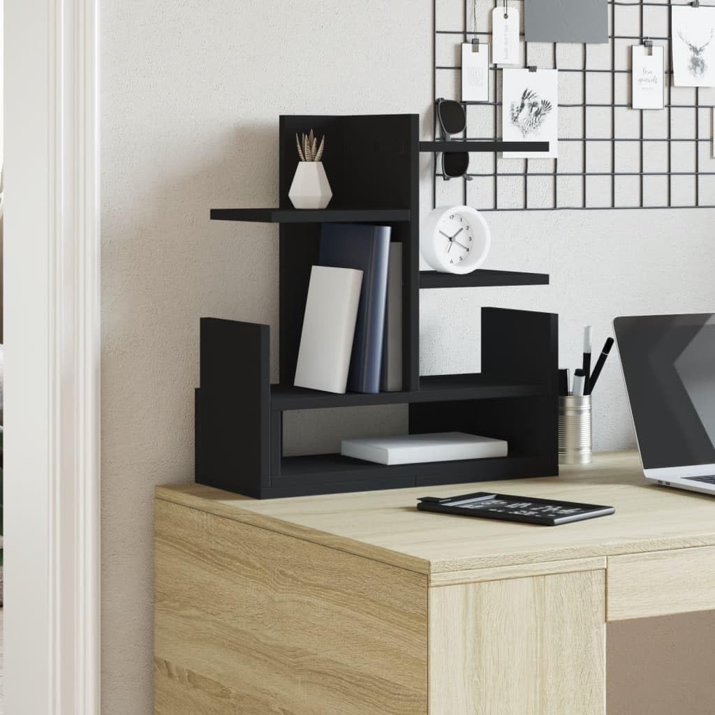 Organizer da scrivania, nero, 49 x 20 x 52,5 cm, in legno, per ufficio, organizzazione, portadocumenti, sistema di scomparti salvaspazio per un ordine e una conservazione efficienti