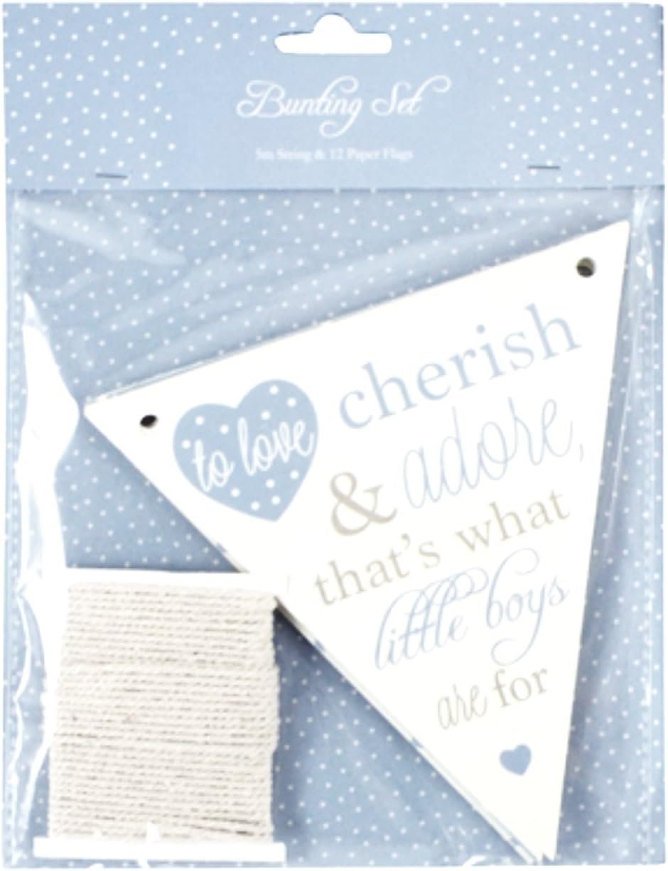Baby Boy Pastel Blue Nursery Bunting Set 'to love cherish and adore, that's what little boys are for'