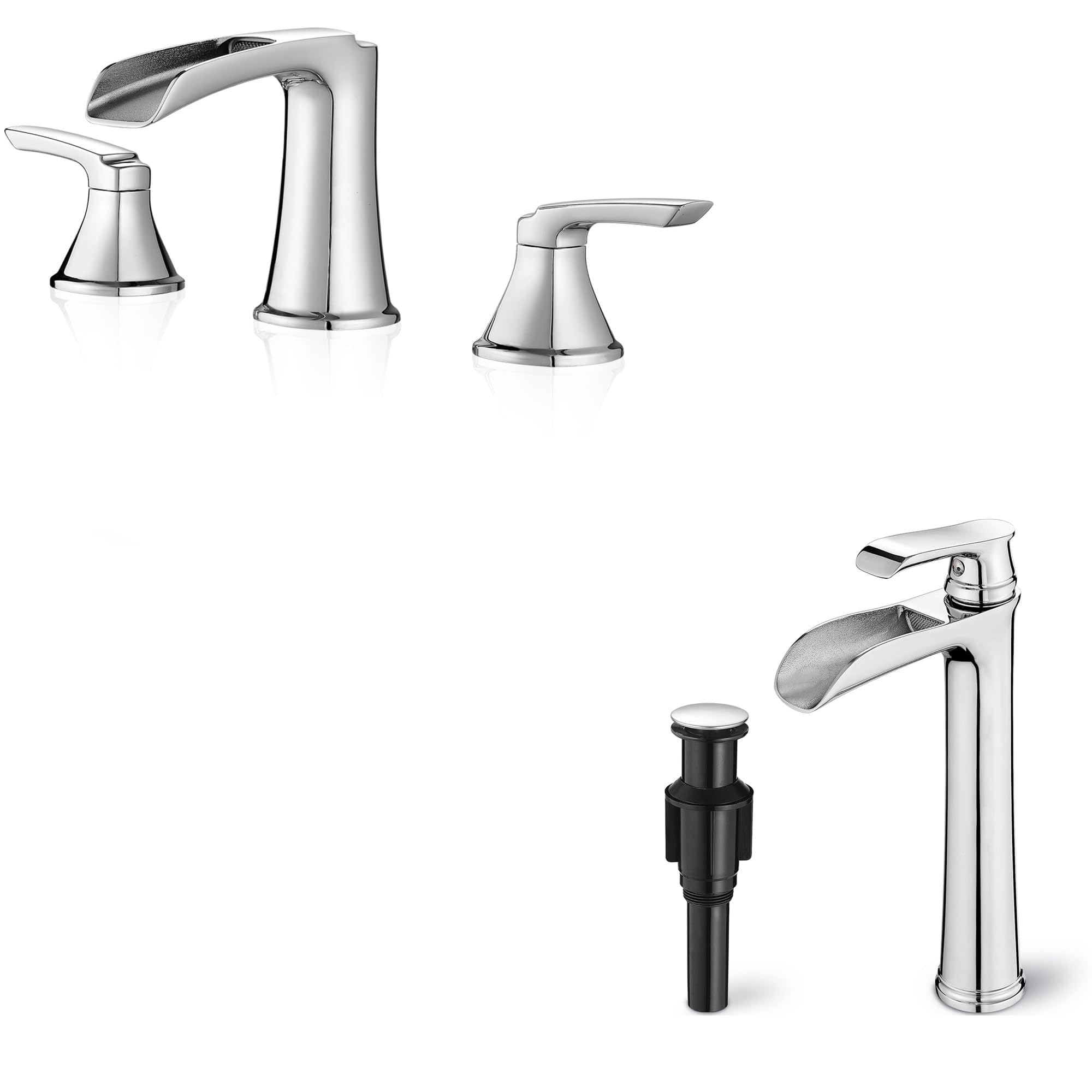 Hcfyauis High Flow Waterfall Bathtub Faucet Set, Widespread Bath Tub Faucet Set 3 Hole 8 Inch Deck Mount Bathtub Faucets, Bathroom Waterfall Faucet, Vessel Sink Faucet 1 Hole