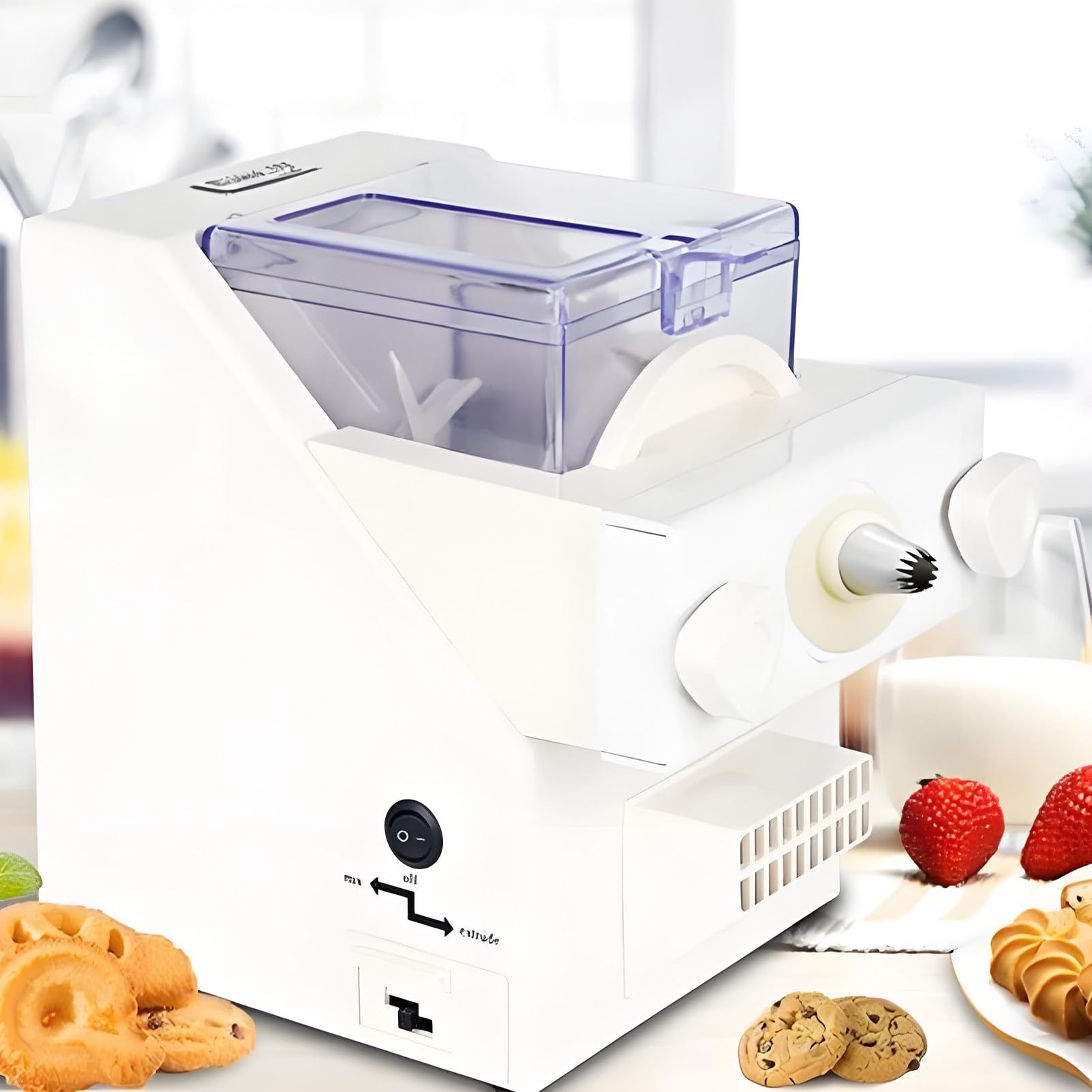 Macchina automatica compatta per biscotti, 8 ugelli + 6 stampi per biscotti, 180 W, design salvaspazio, facile da riporre, regalo perfetto per gli amanti della pasticceria casalinga e del fai da te