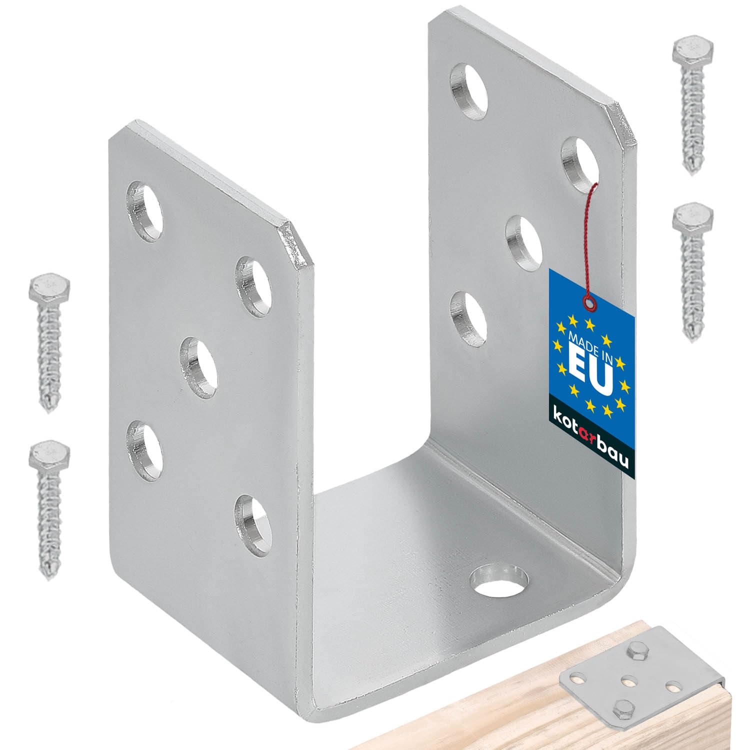 KOTARBAU - U-Shaped Post Base for Screw Attachement - 70 mm - White Colour - Galvanized – The Perfect Solution for Connecting Various Elements.