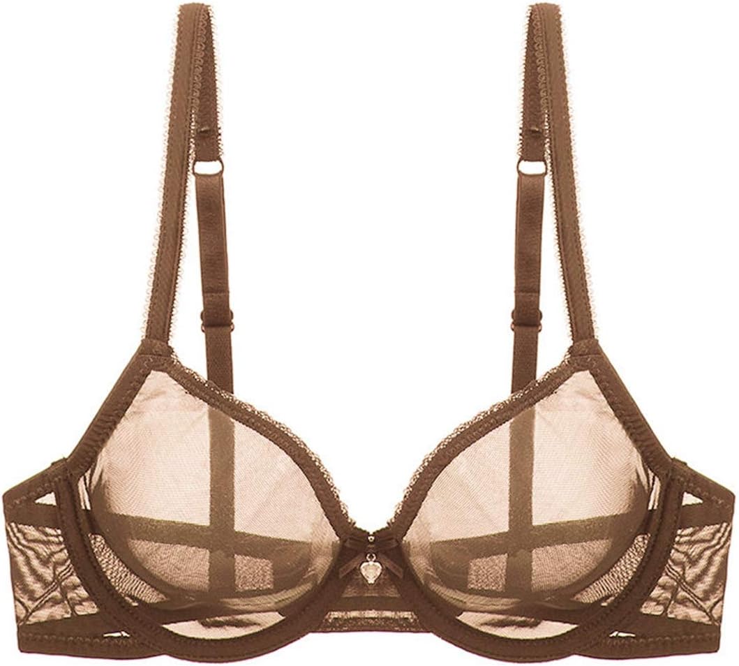 YANDW Sexy Sheer See Through Bras Unlined Underwire Lace Mesh Non Padded Ultra Thin Clear Bralette