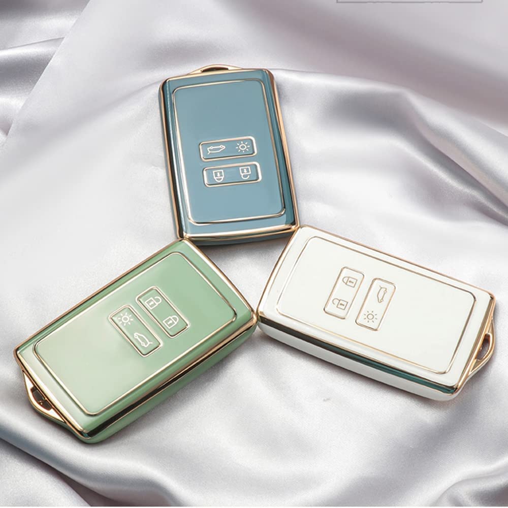 Ontto TPU Autoschlüssel Hülle Passt Für Renault Captur Megane Espace Clio Zoe Koleos Scenic 4 Arkana Dacia Sandero Schutzhülle Schlüsselhülle Schlüsselanhänger Schlüssel Etui Cover 4 Tasten-B Grün