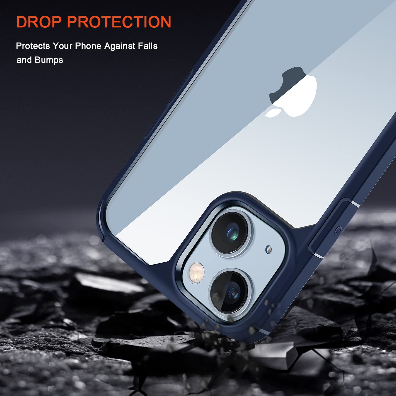 TENDLIN Cover Per IPhone 14 Plus Trasparente Con Paraurti In Silicone Blu - Custodia Rigida Ibrida Anti-ingiallimento, Sottile, Supporta Ricarica Wireless - 3