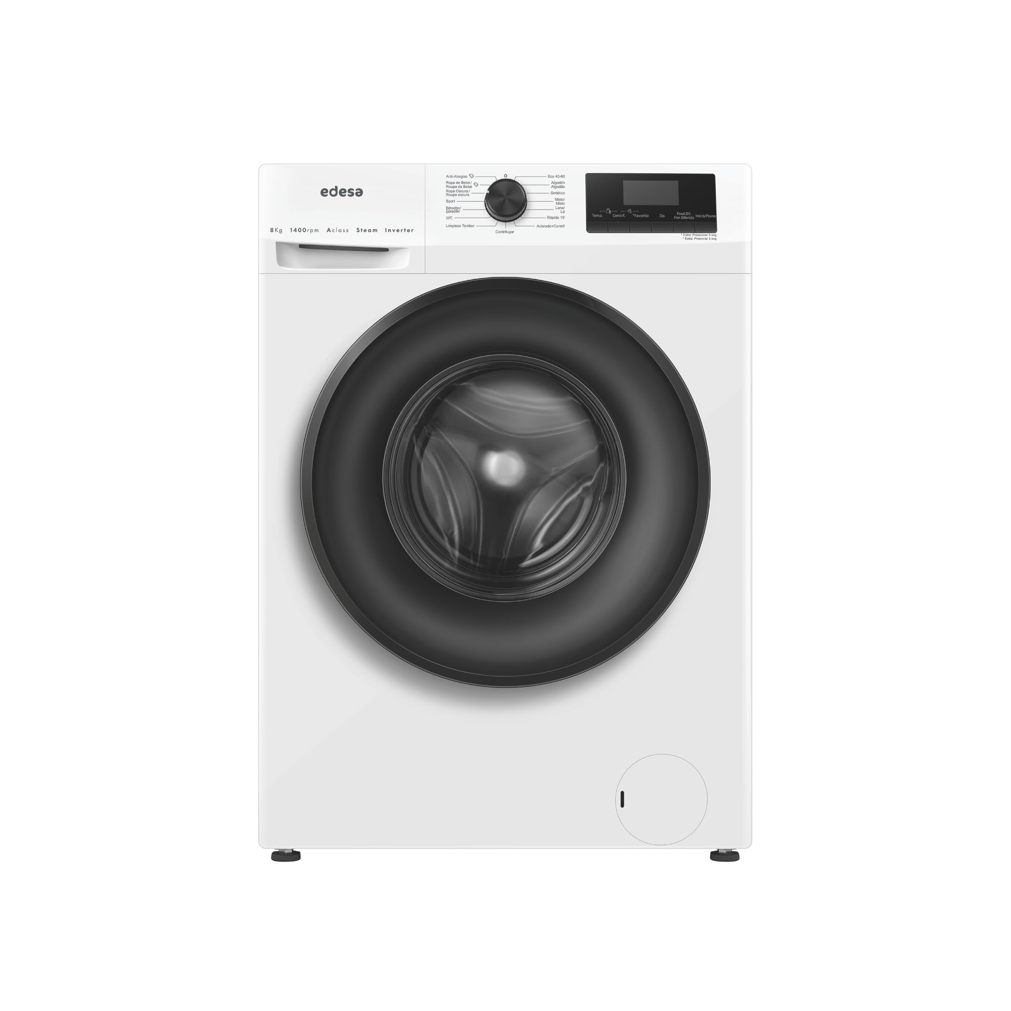 Edesa Lavadora Libre Instalación EWF-8402 WH Capacidad 8 KG Carga Frontal,16 Programas Especiales, Gran Velocidad 1400 r.p.m, Bloqueo Seguridad, Pantalla LED, Color Blanco