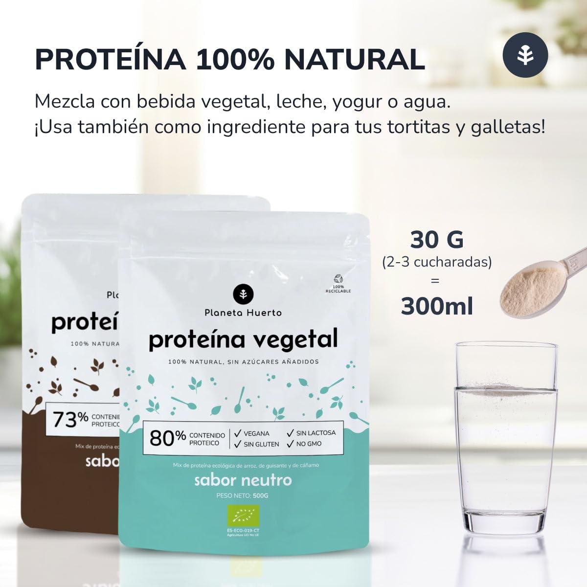 PLANETA HUERTO | Proteína Vegana ECO 73% Chocolate 1 kg - Sin gluten, Sin lactosa ni aditivos - Para batidos, postres y yogures - Aminograma Completo, Aminoácidos Esenciales y Ramificados - Non-GMO