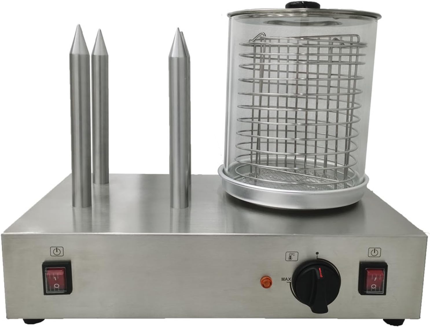 Hot Dog Steamer Electric Sausage Grill Bun Heater Warming Machine Stainless Steel Adjustable Temperature Warmer With 4 Heating Rods and Container