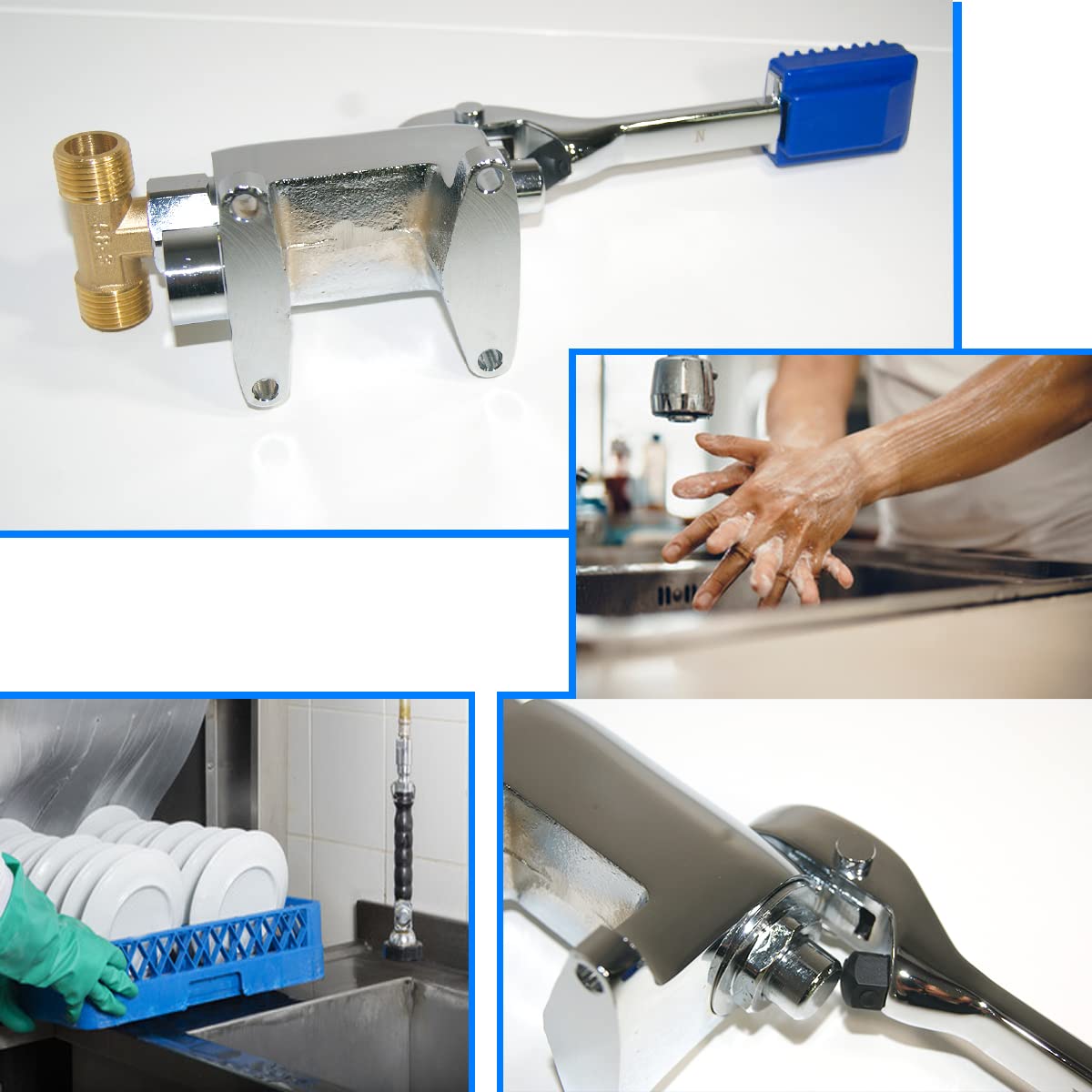 GOLDMAN SERVICE | Mélangeur à pédale pour éviers de cuisine industriels + Adaptateur de connexion pour deux eaux froides - chaudes.