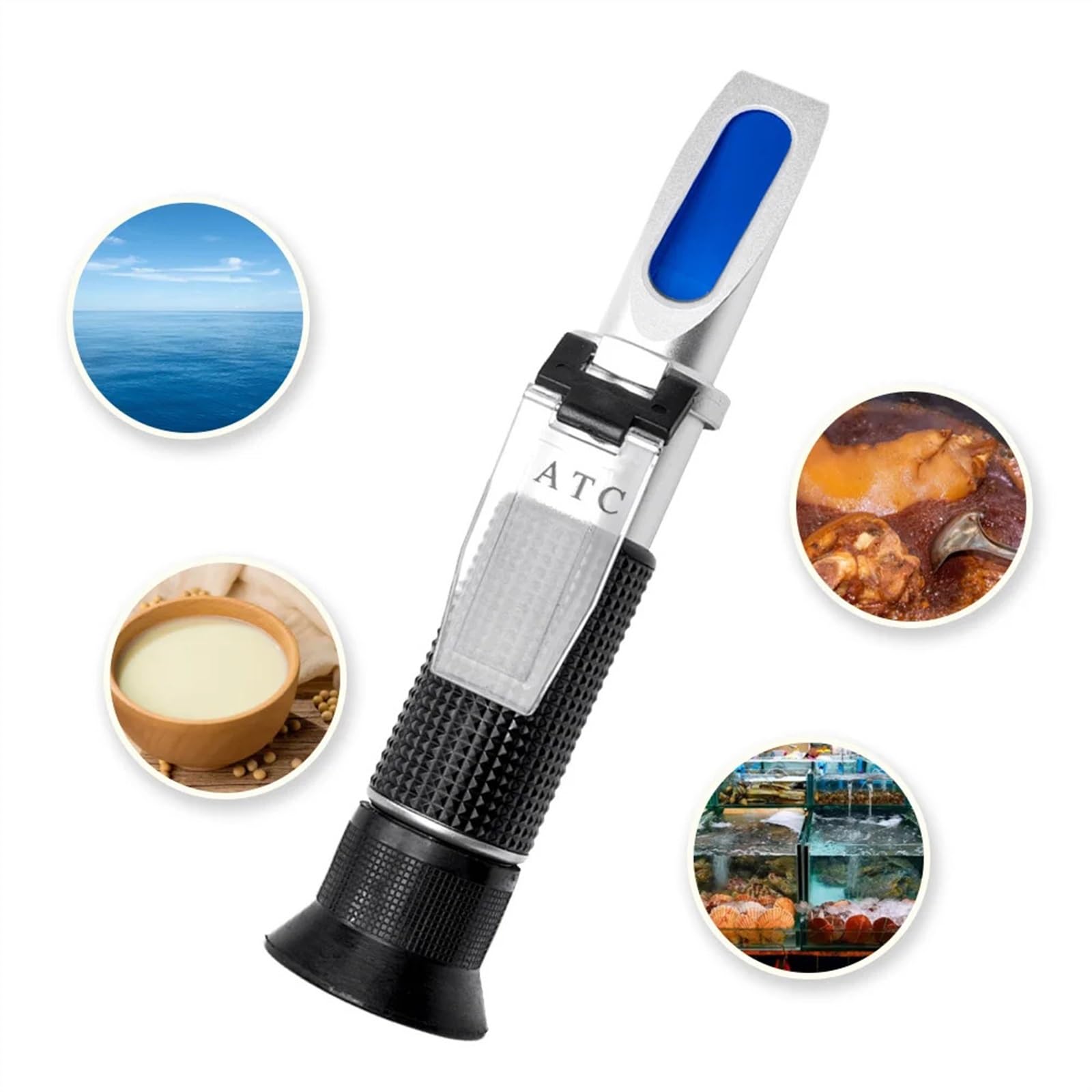 Réfractomètre de salinité 0-100% 0-10 Brix 1,000-1,070 Densité spécifique Concentration en Sucre et sel Compteur for Saumure Alimentaire d'eau salée
