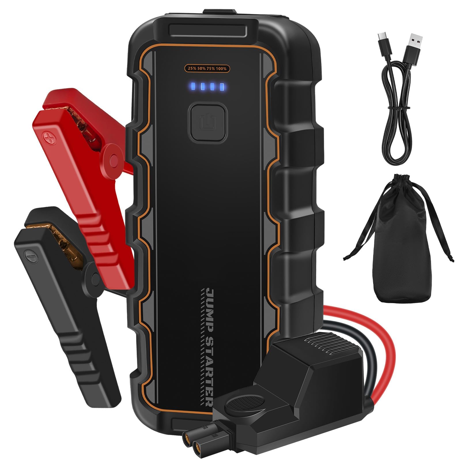 Booster Batterie 7000 A Démarreur de Batterie de Voiture Portable (Jusqu'à 8.0 L Gaz 6.0 L Gazole) 12 V Jump Starter avec Pinces Intelligentes pour Voiture Camion Moto SUV Camping-Car et Urgence