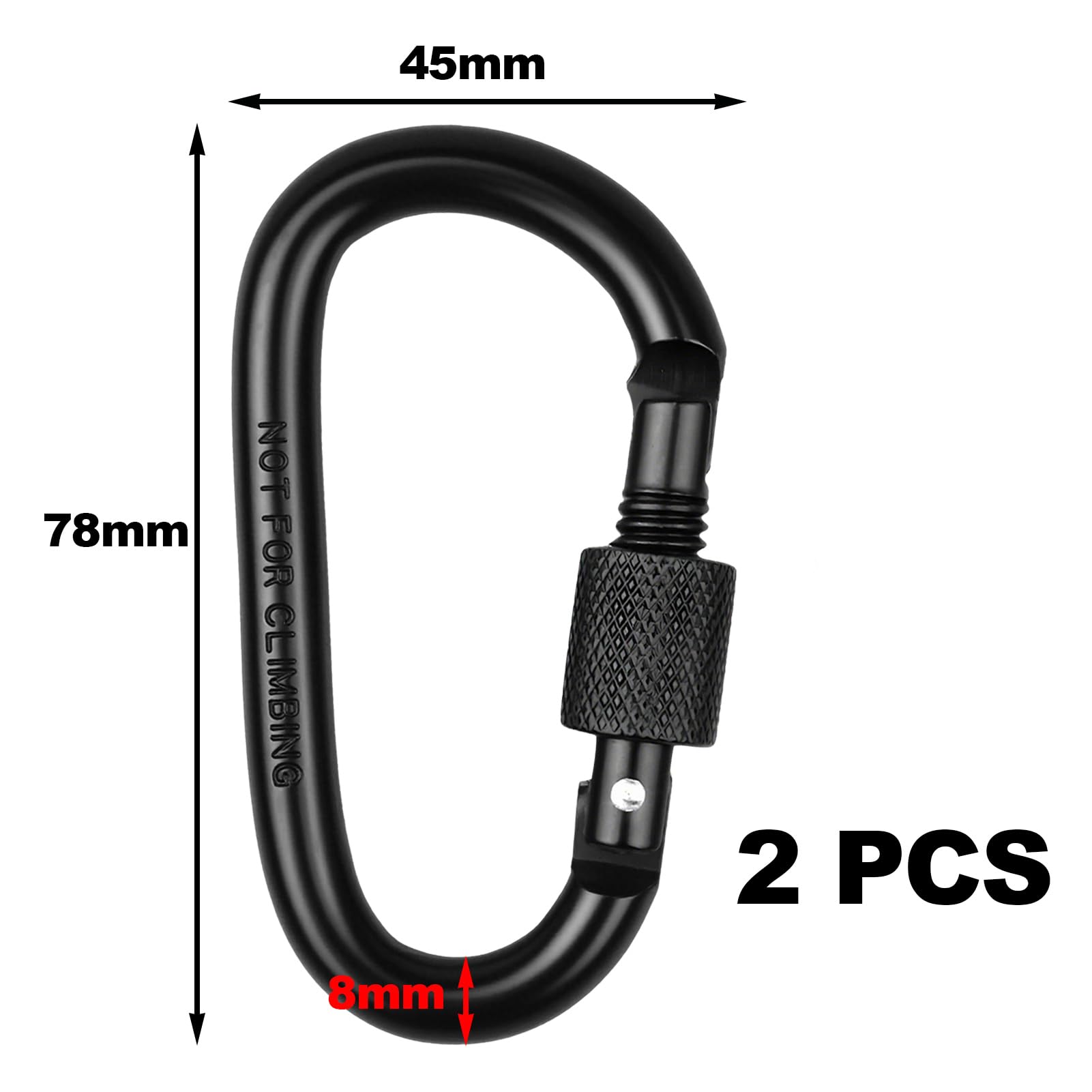 2 Pièces Mousqueton Noir,Porte Clé Mousqueton,Carabiner,avec Fermeture à Vis,pour Sacs à Dos,Clés,Bouteilles d'eau(Noir)