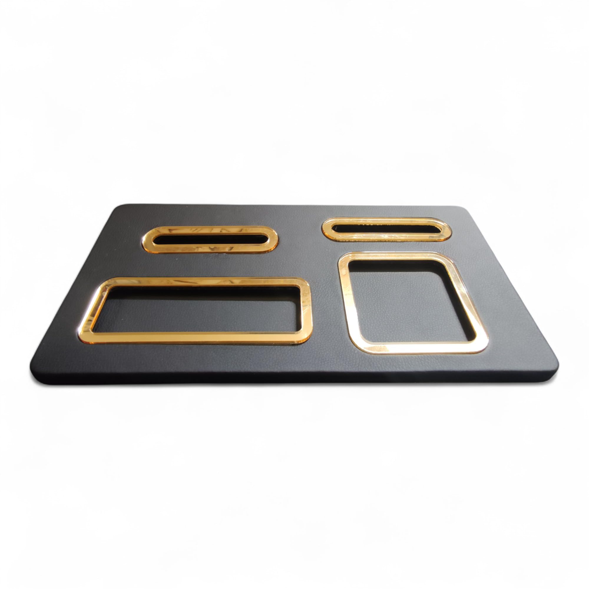 OGGETTANDO Set Scrivania in eco pelle PU Nera, 4 in 1 Organizer con Sup. smartphone, Porta Penne, Porta bigliettini, Porta carte ades., Portafoto, Sottomano Ufficio Casa (ACR. ORO)