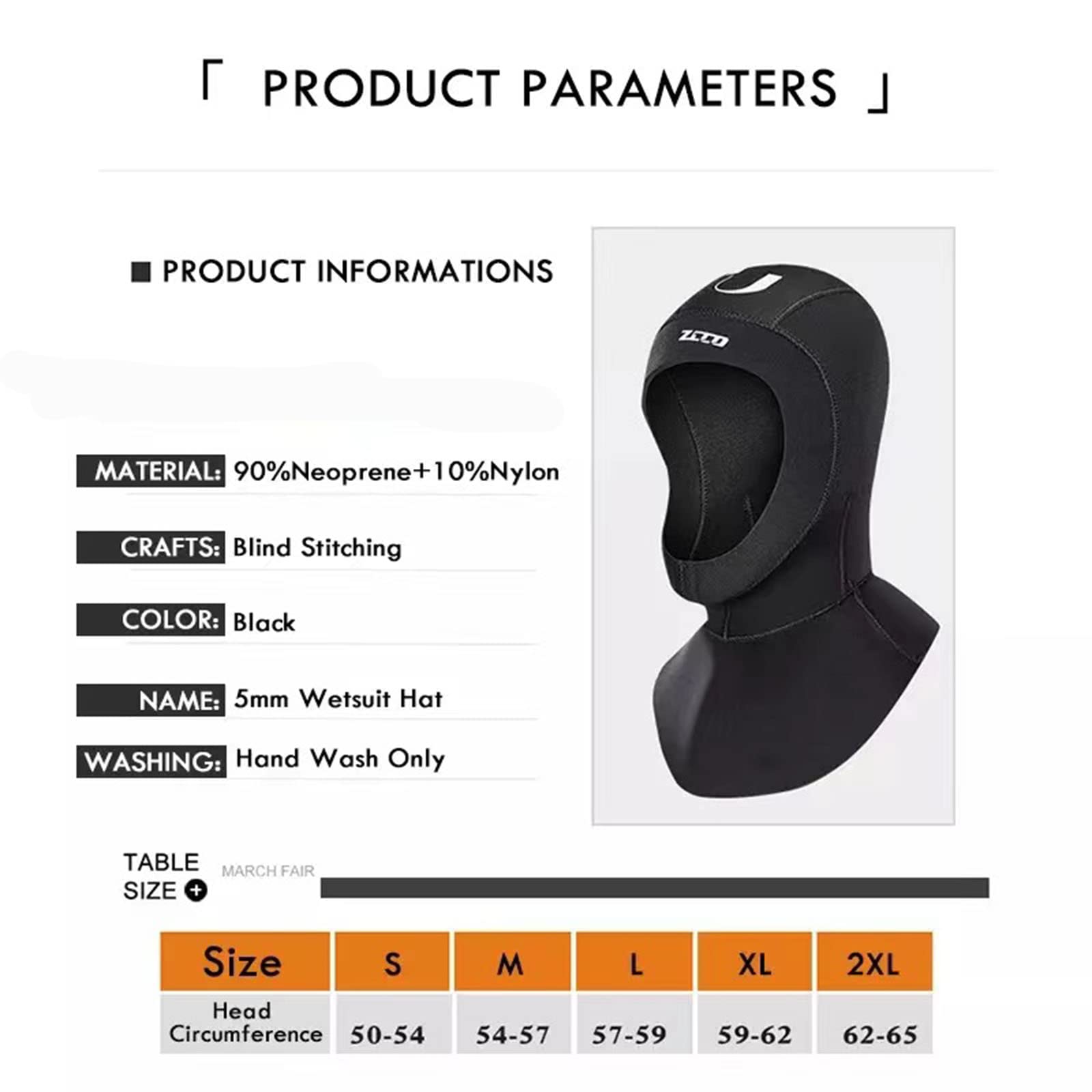 clhjinruoliu 5MM Neoprene Diving Hood Stretch Wetsuit Hat Adult Winter Warm Head Cover Helmet for Swimmer Snorkeling Kayak Bodyboard Surfing,M