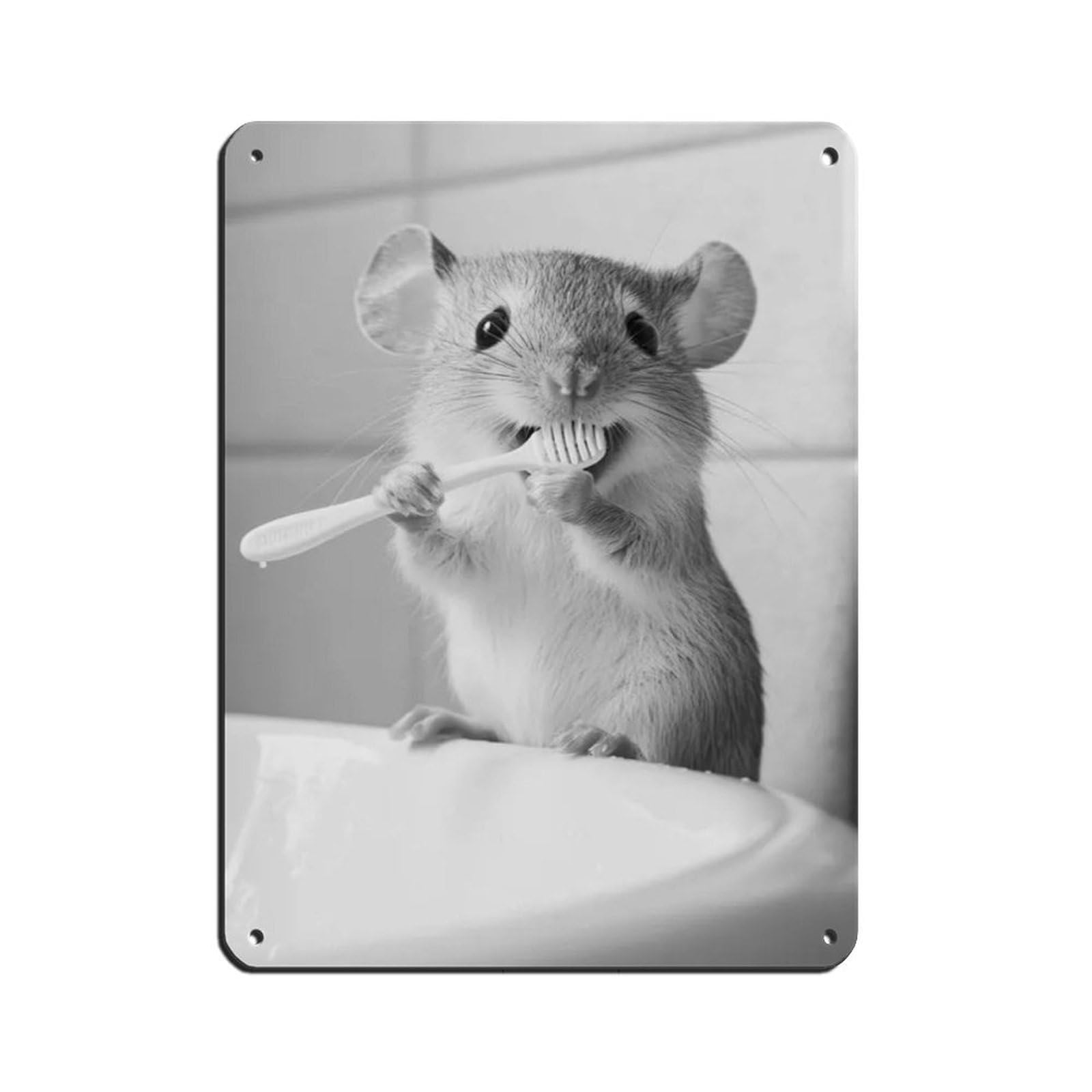 Mouse Brushing Teeth, Funny Bathroom Art Retro Poster Metal Tin Sign Chic Art Retro Iron Painting Bar People Cave Cafe Family Garage Poster Wall Decoration 12x16inch(30x40cm)
