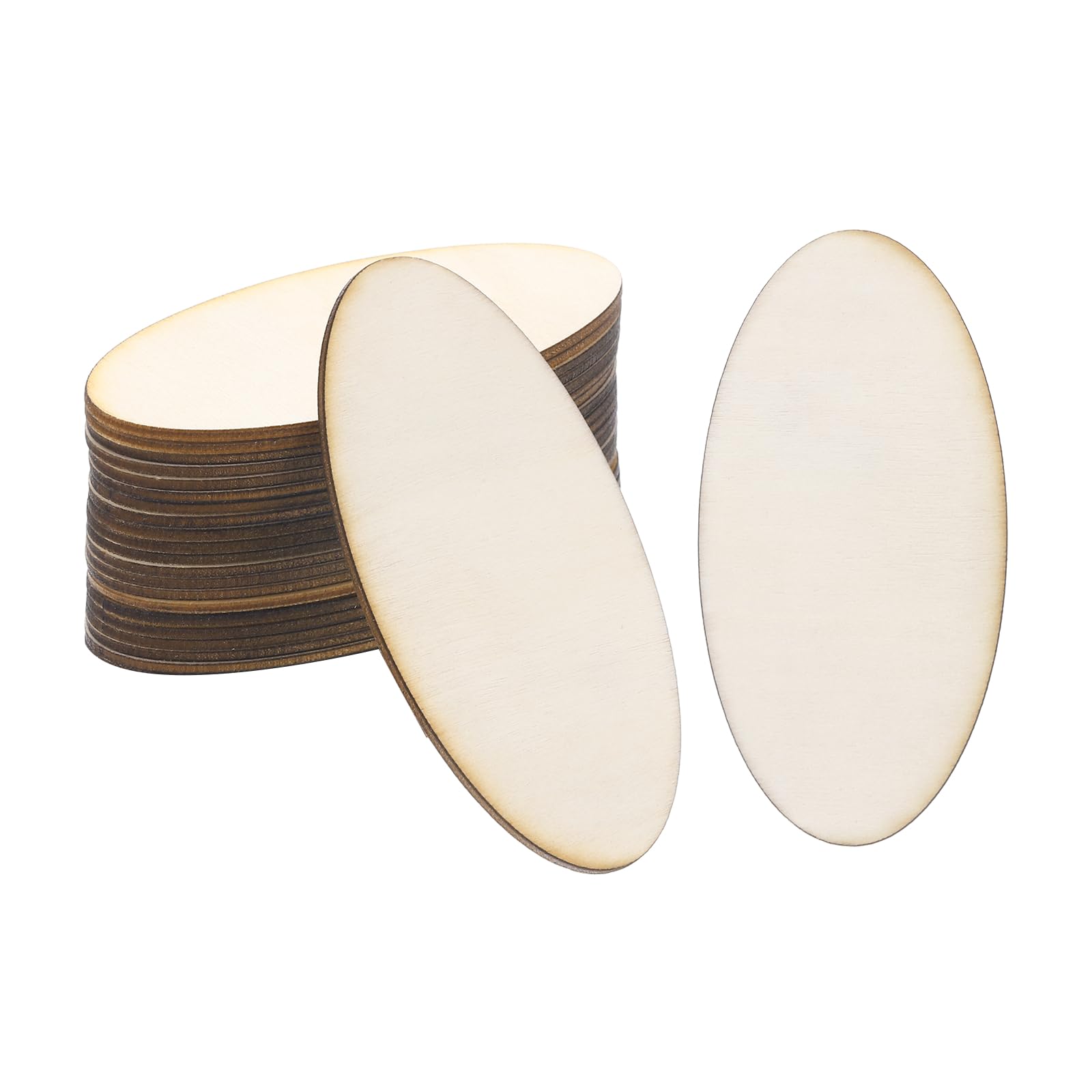 PATIKIL 80x40x2mm Wood Pieces, 20 Pack Unfinished Oval Wood Shapes Blank Wooden Cutouts Ornaments Natural for Christmas Party Craft Project