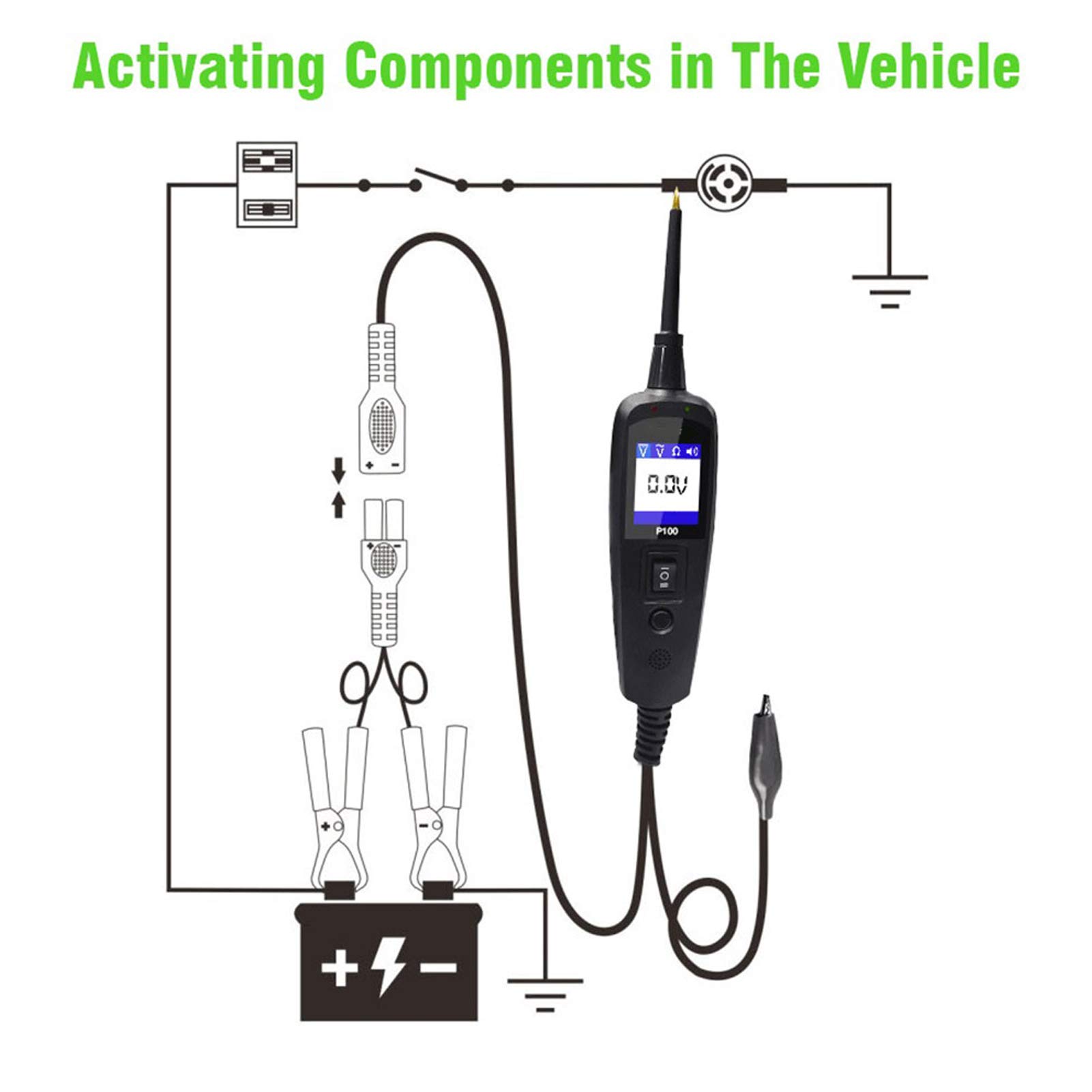 Probador de circuito eléctrico automotriz, sonda de potencia de prueba de voltaje multifuncional para automóviles y camiones con cable de extensión