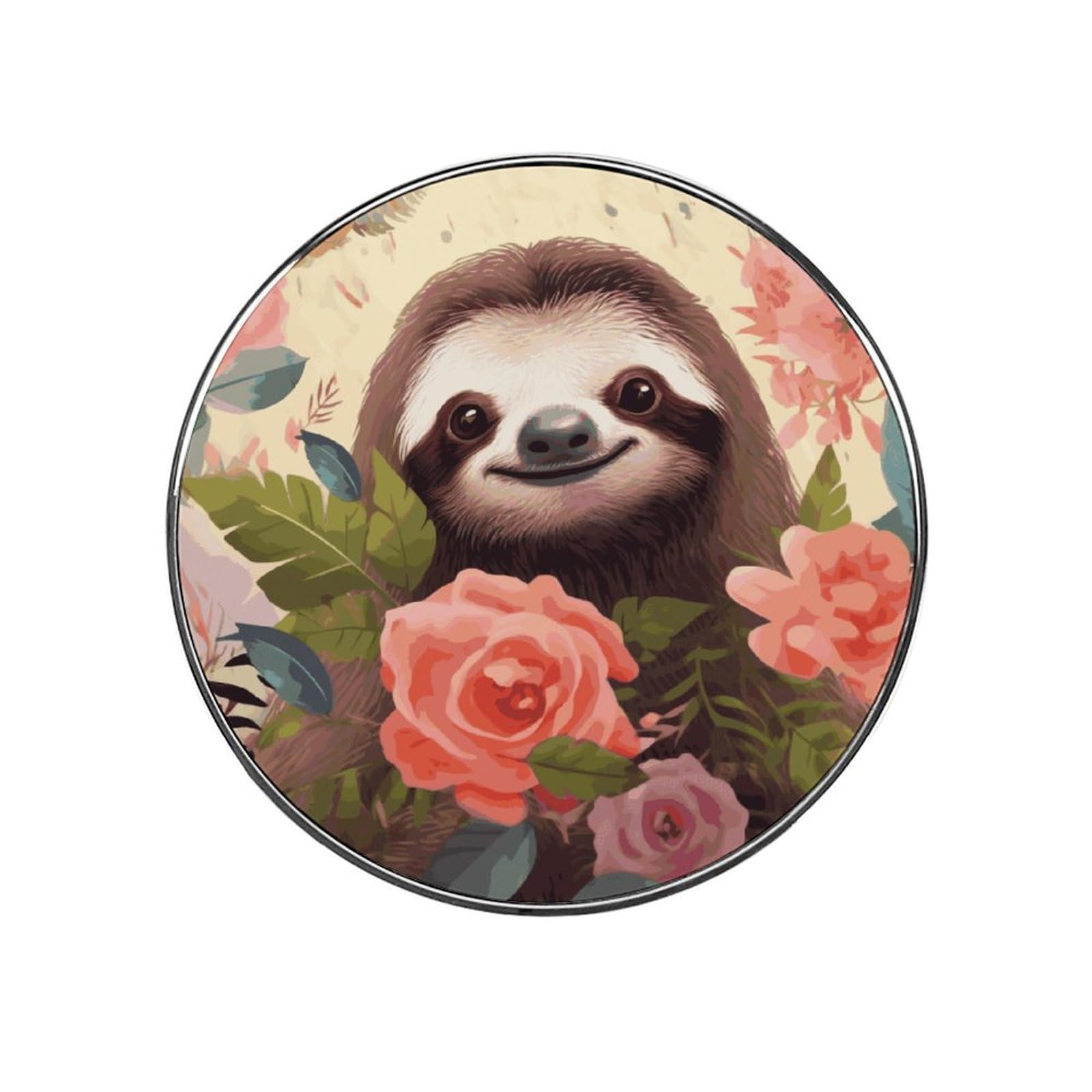 Adfgyerh Style Sloth And Flowers Refrigerator Magnets Circular Design，Stickers Home Decorations，Fridge Magnets For Fridge Plant Lovers Kitchen Office Locker Whiteboard Car Garage Decor.