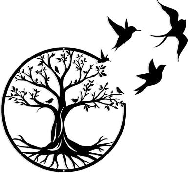 Pduoduo 30cm Black Metal Tree of Life Wall Decor Silhouette Artwith cat and bird for Gift Present Indoor Outdoor Garden Home Decoration 11.8in