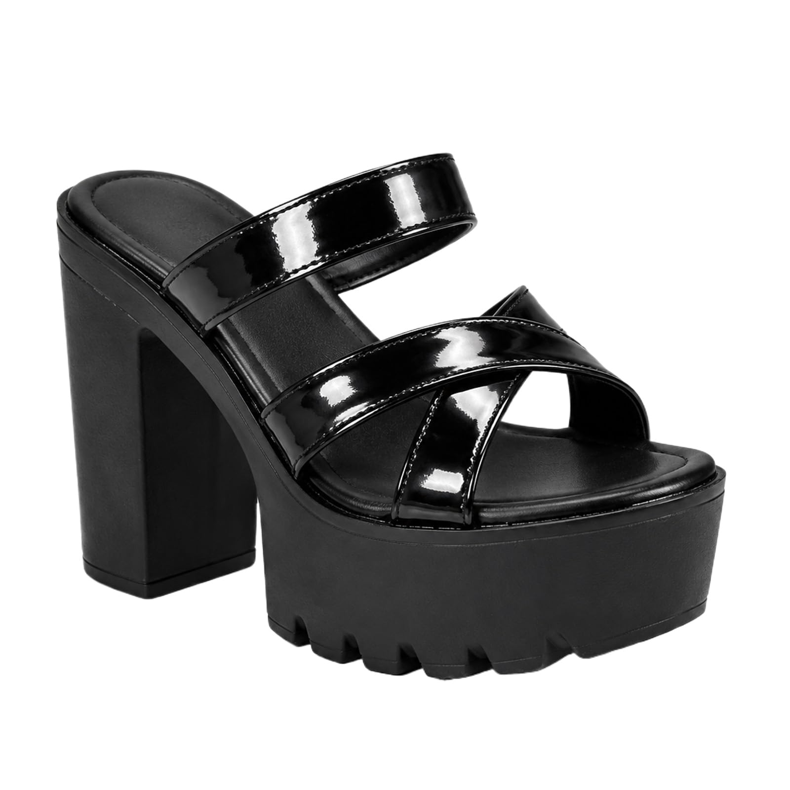 Pantuflas de tacón grueso para mujer, con puntera abierta, con tiras, cómodas, informales, de tacón alto, sin espalda, zapatos de vestir para graduación, boda, fiesta