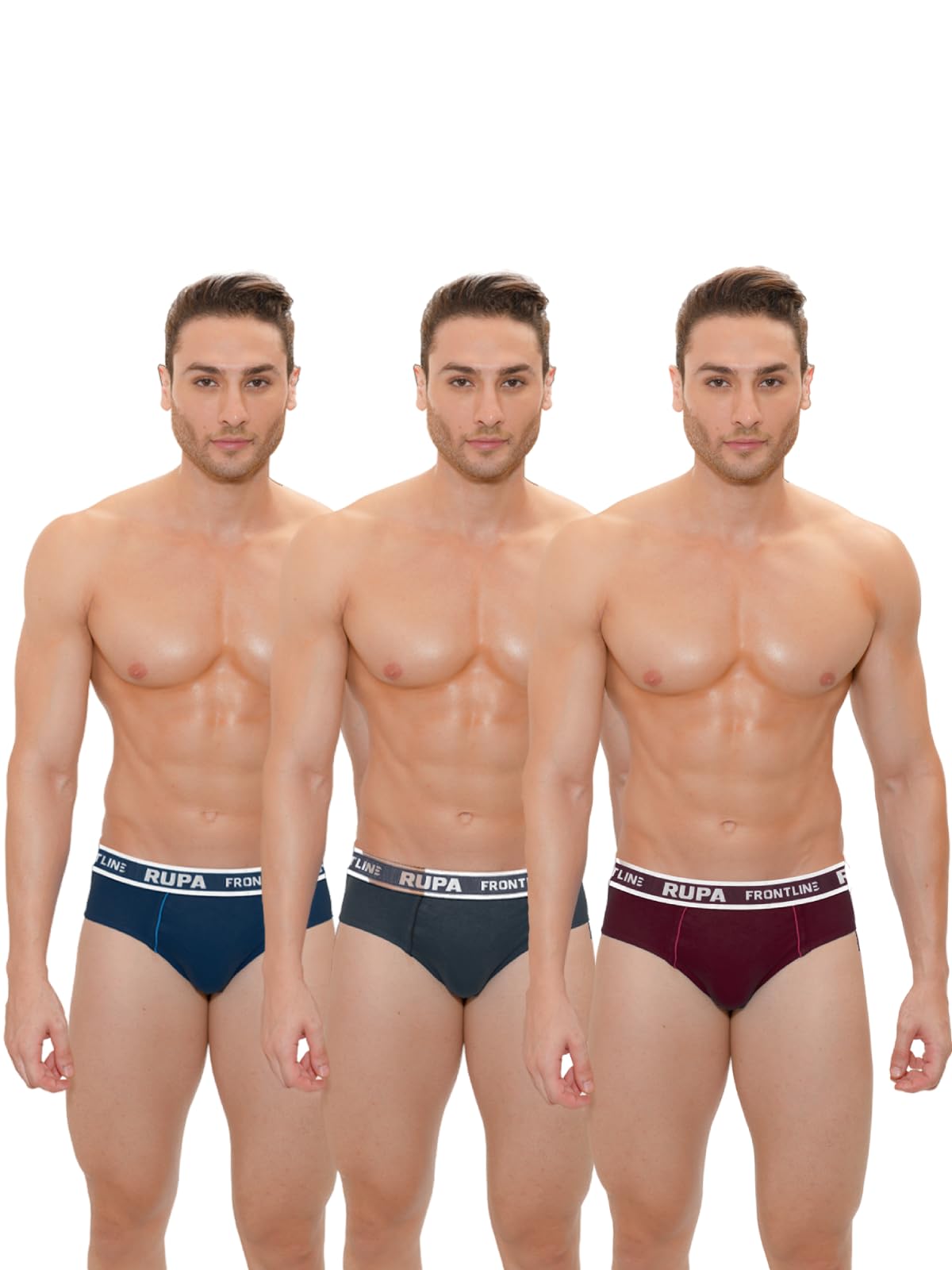rupa frontline Plain Brief for Men, 100% Cotton Material, Outer Elastic, Pack of 3-picture-23