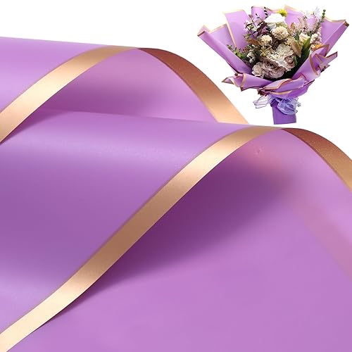 SOCNITC 20 hojas de papel de regalo de flores impermeables, borde dorado, papel de embalaje de regalo floral impermeable para el día de la madre,